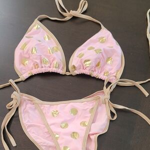 Pink Gold Polka Dot Triangle Bikini - Unbranded